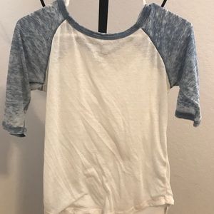 blue and white see-through us small shirt